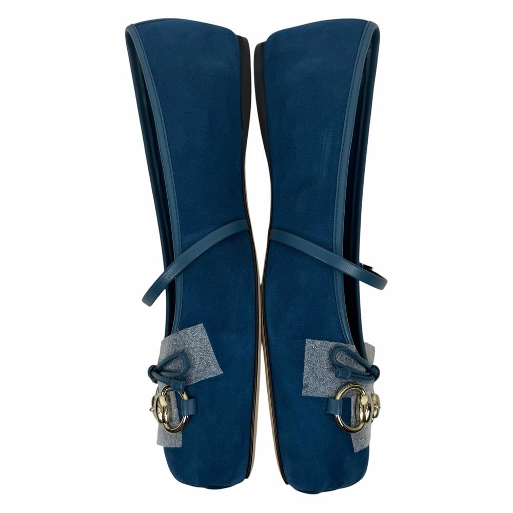 Gucci Kid Scamosciato Horsebit Mary Jane Flats Deep Acqua Size 38 - Picture 7 of 15